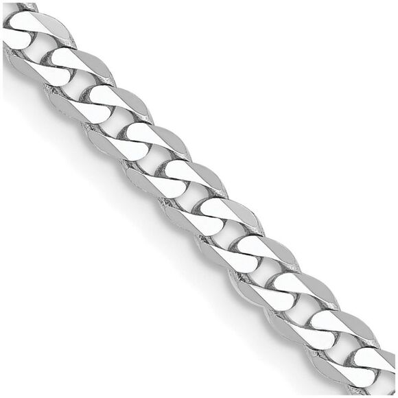 Kazi Luxury 14K White Gold 16in 2.9mm Flat Beveled Curb with Lobster Clasp Chain